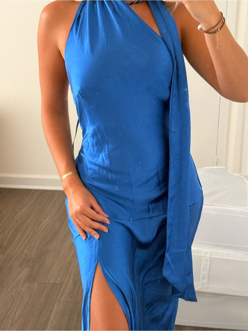 Hello Molly Royal Blue Halter Maxi Dress with Thigh Slit - Picture 3 of 5